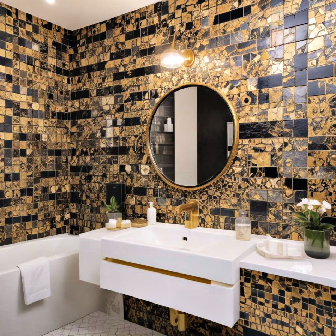 black and gold mosaic tiles for a glamorous touch