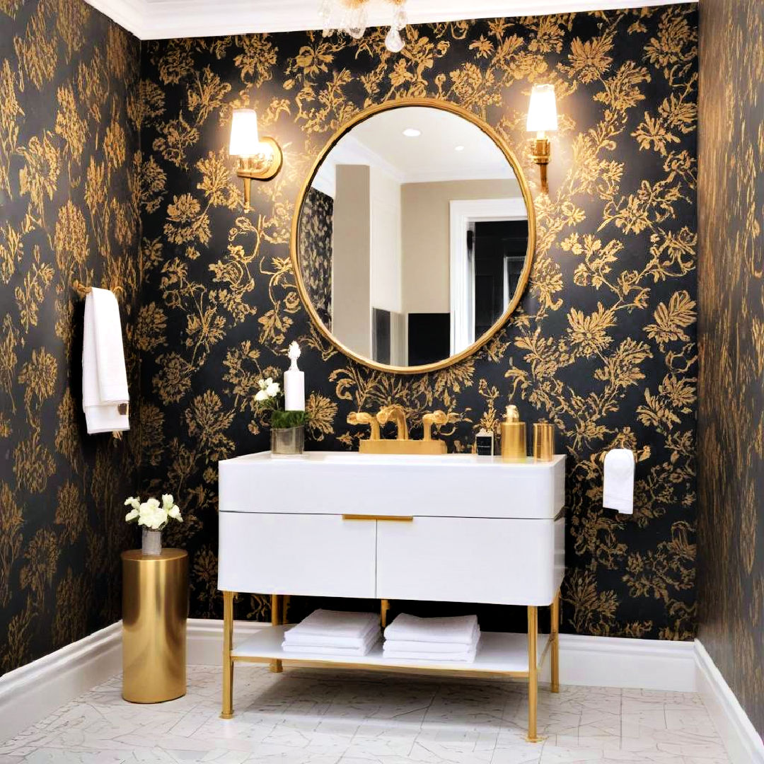 black and gold wallpaper for a bold feature wall