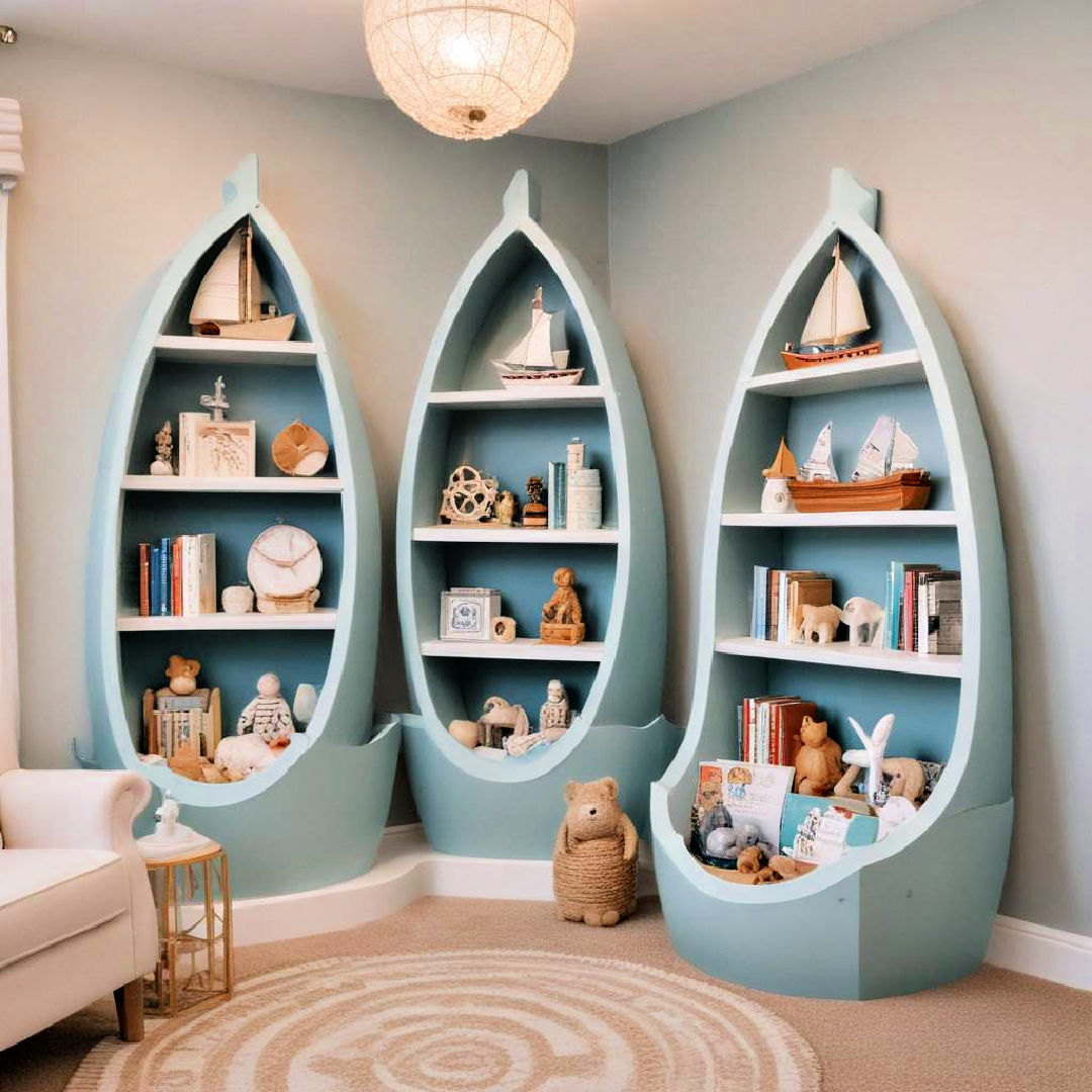 boat shaped bookshelves