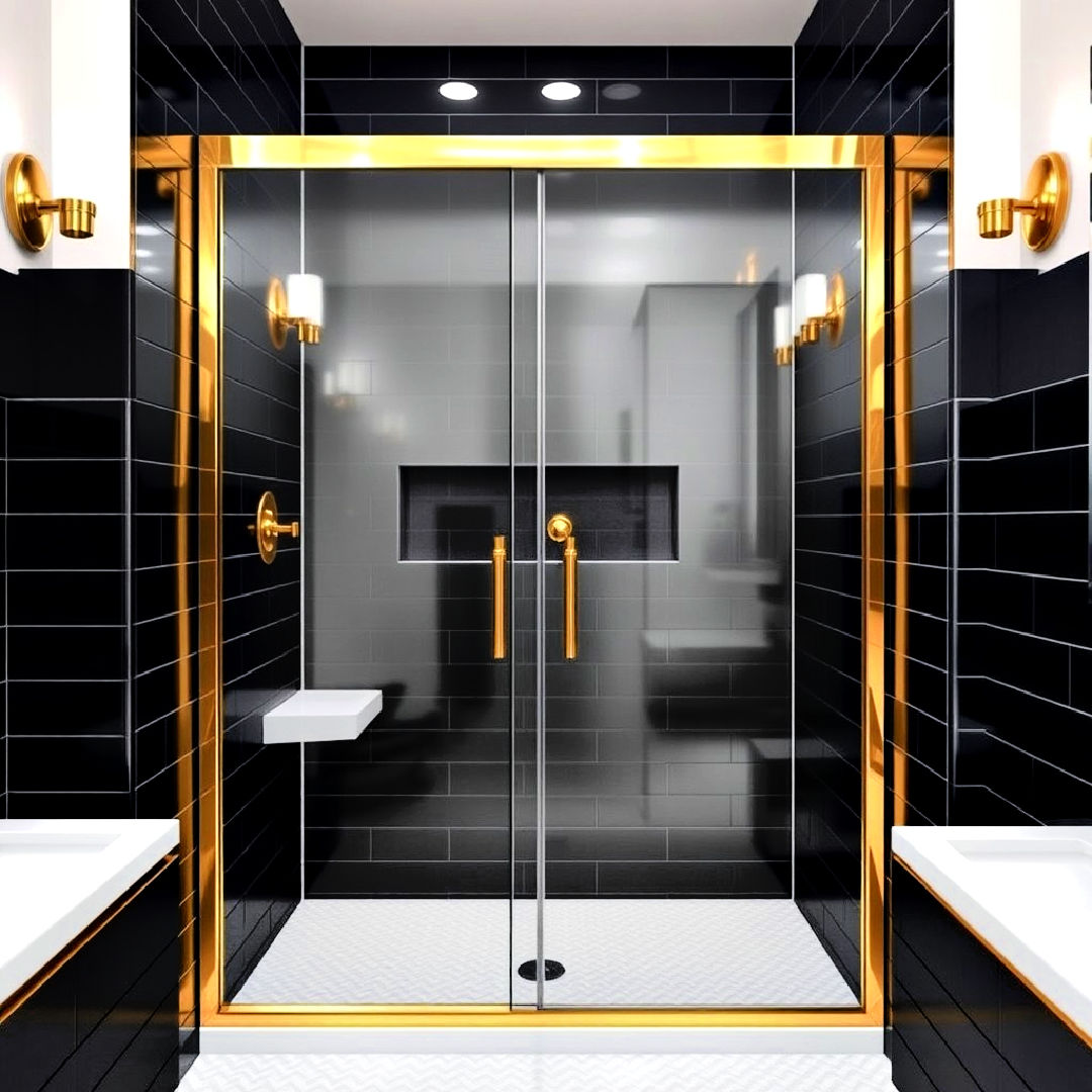 gold framed shower doors for a glamorous look