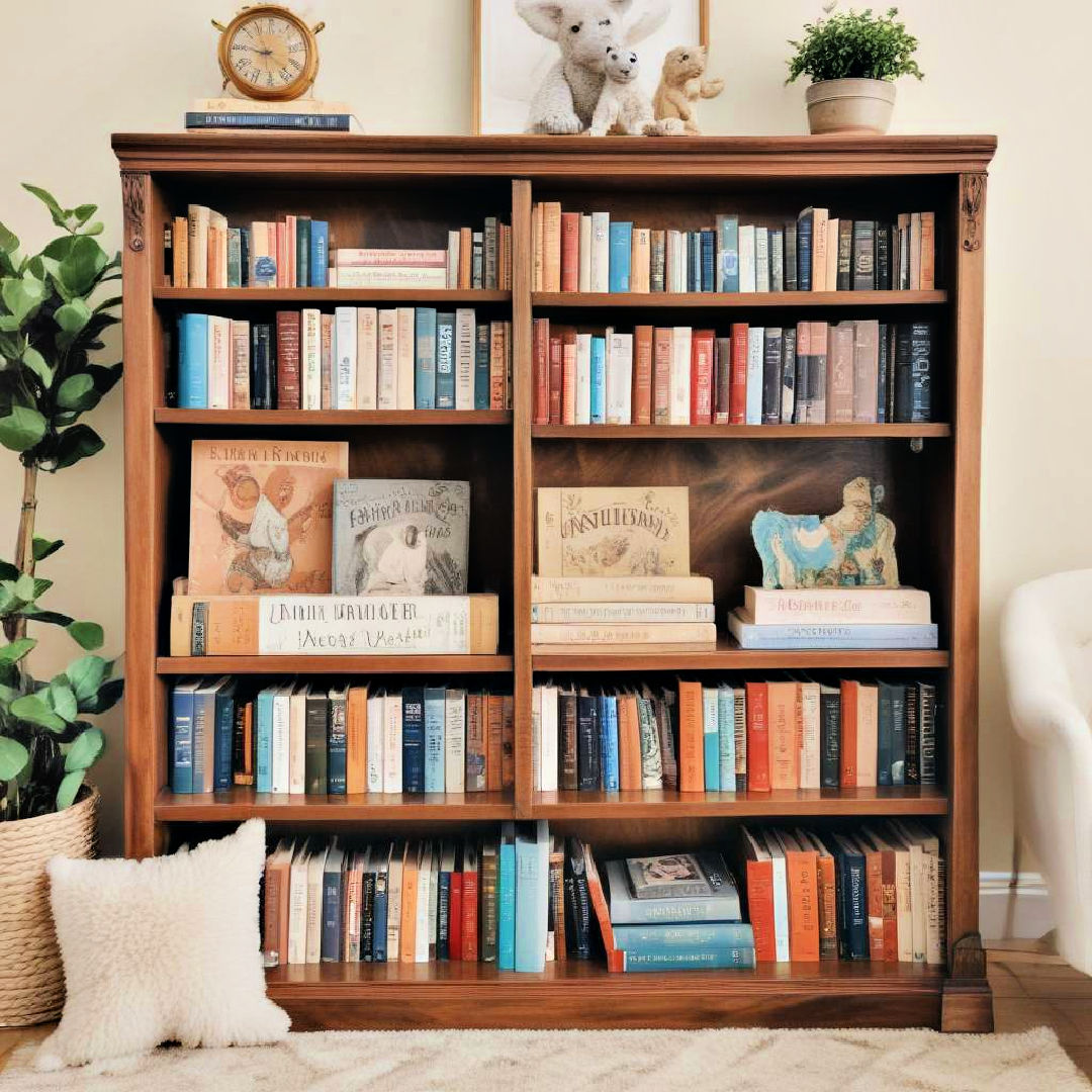 vintage bookshelf with classic books