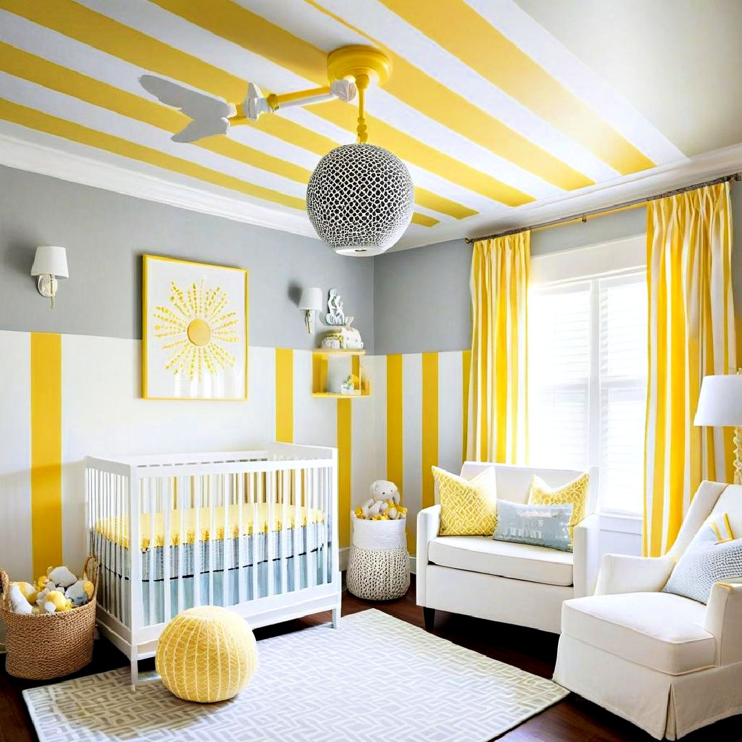 yellow and white striped ceiling