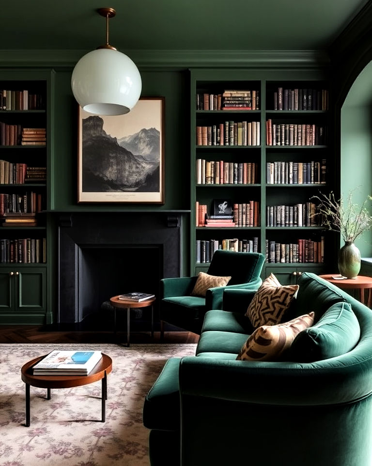20 Dark Green Home Library Ideas To Inspire Your Study