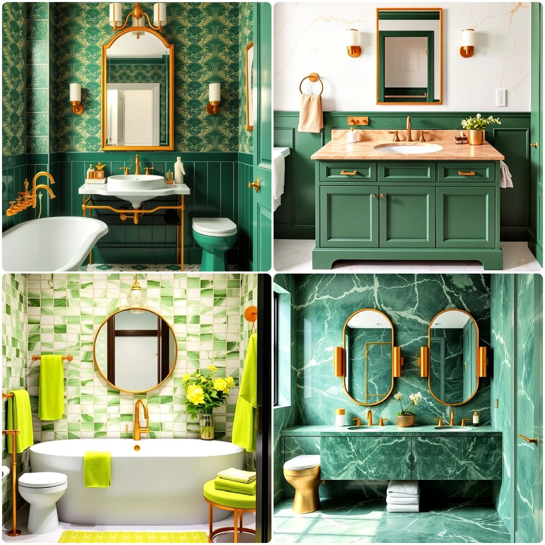 25 Green and Gold Bathroom Ideas for A Glamorous Update