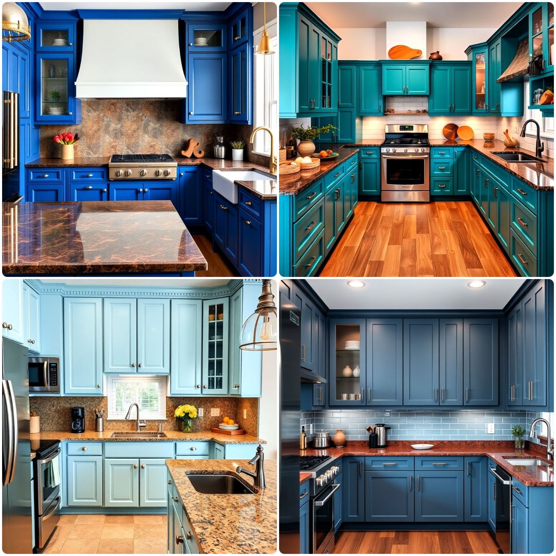 15 Cool Blue Kitchen Cabinets With Brown Granite Countertops
