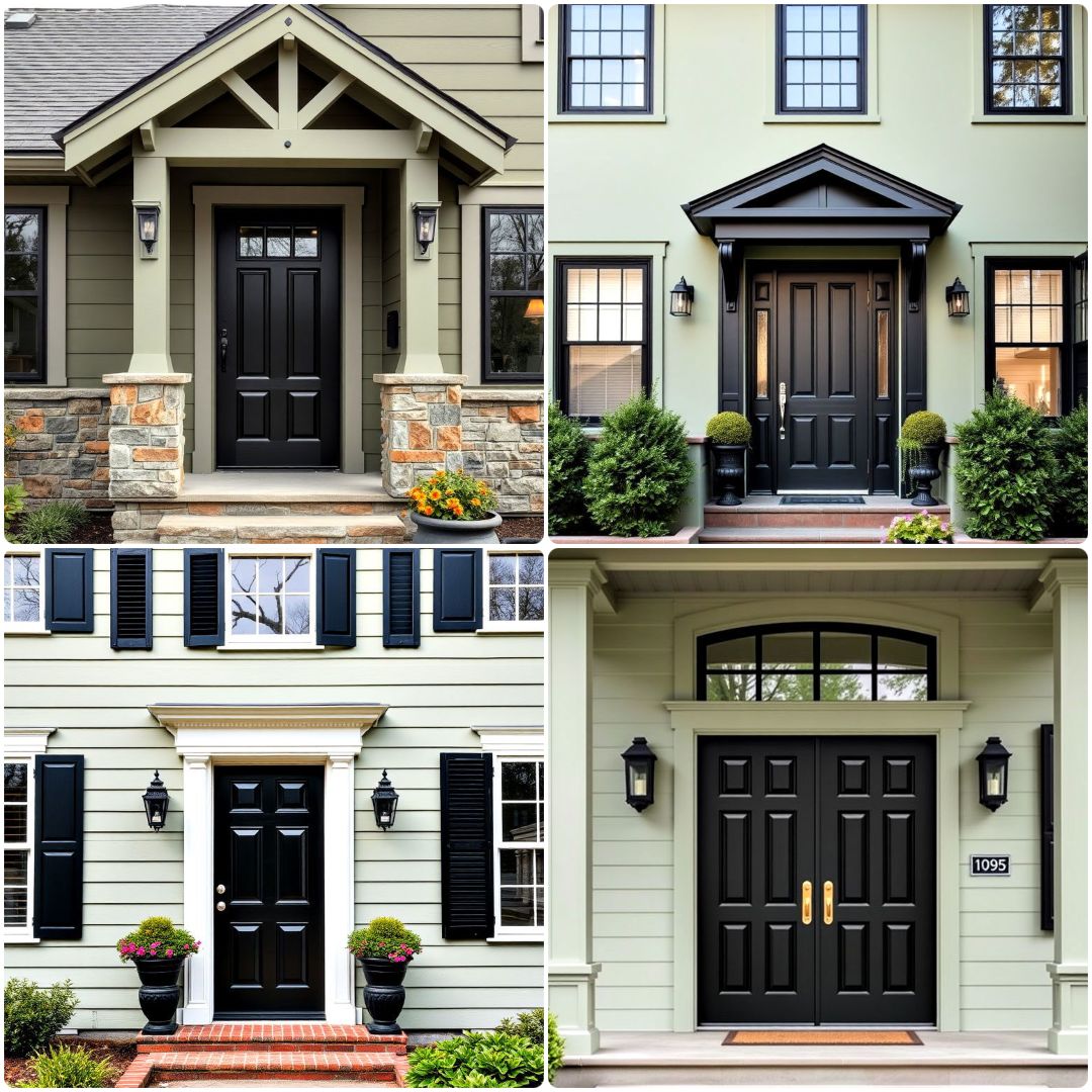 15 Sage Green Houses With Black Doors To Boost Curb Appeal